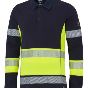 Säker betalning LÅNGÄRMAD PIKÉ INHERENT VARSEL PRESSURE 401-1 MARIN/GUL